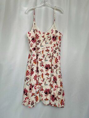 LOFT Spaghetti Red Burgundy Orange Floral Summer Dress. 18
